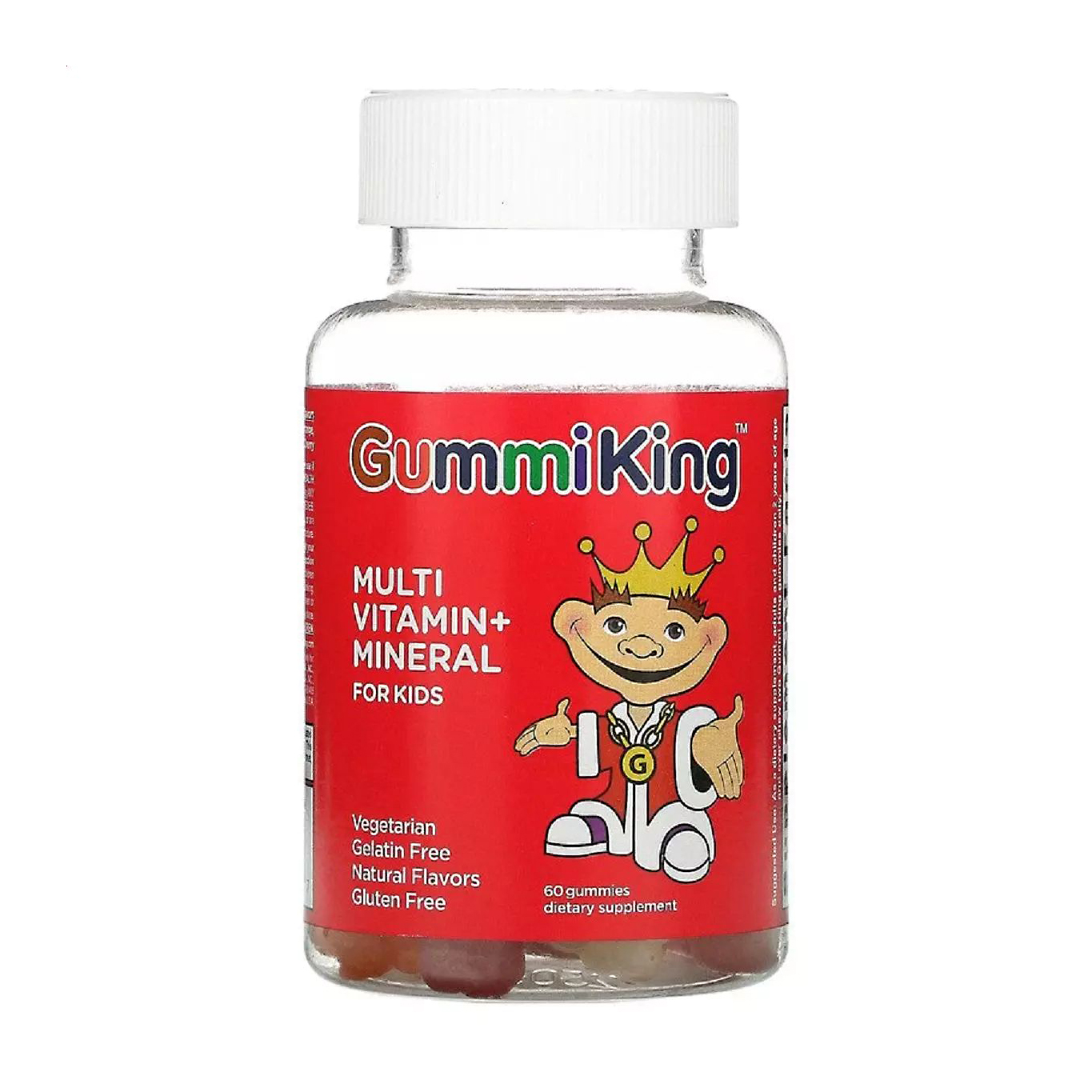 Мультивітаміни та мінерали для дітей GummiKing Multi Vitamin+Mineral For Kids виноград, лимон, апельсин, полуниця і вишня, 60 жувальних цукерок